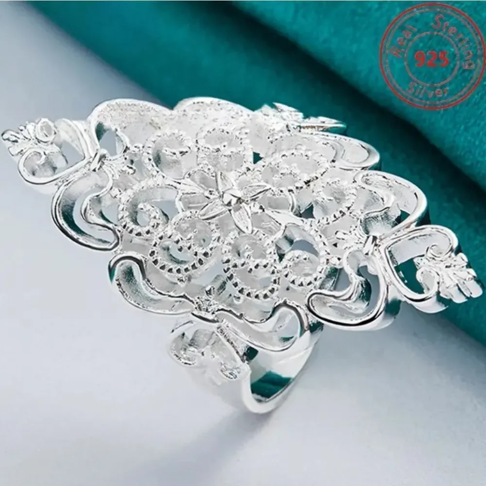 Women's Elegant Silver Filigree Ring Sz 9